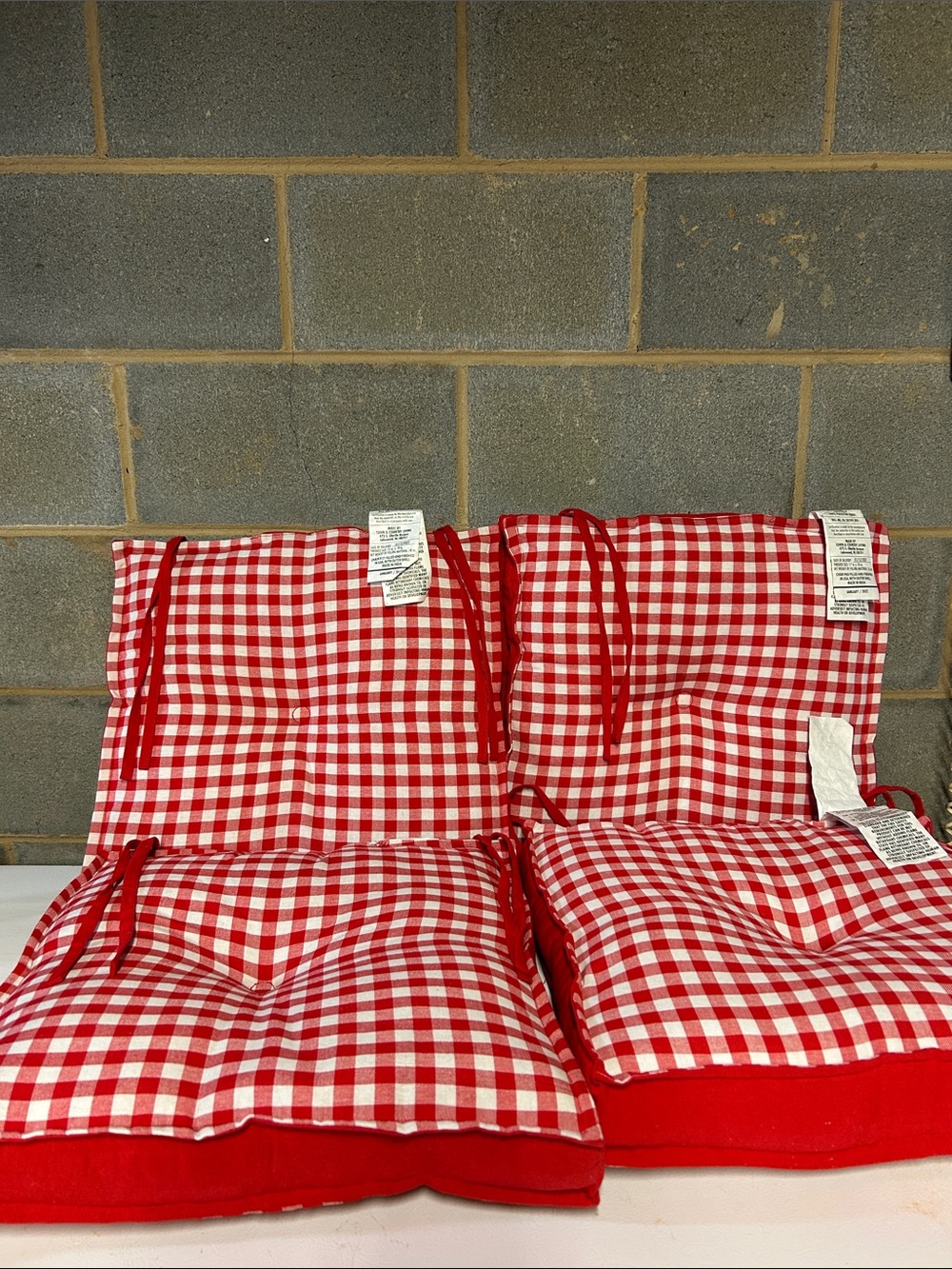 Red and White Gingham Seat Cushions - Set of 4 - Picture 3 of 4